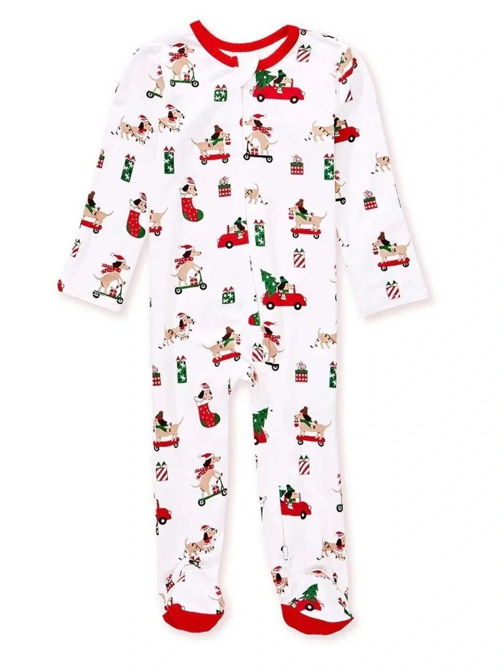 Little Me • NWT Holiday Christmas Dog Print Footed Pajamas - White & Red - Picture 1 of 3